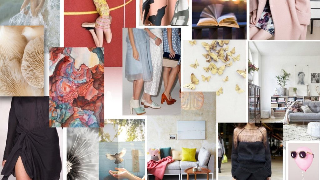 Definiendo la identidad y nicho de tu marca de ropa Tablero visual de inspiración que muestra elementos de identidad de marca de moda