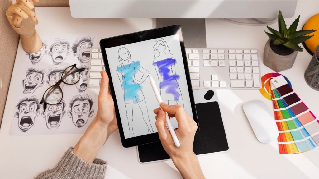 Acelerando tu marca de moda con tecnología de IA Empresario de moda utilizando herramientas de IA para diseñar una línea de ropa